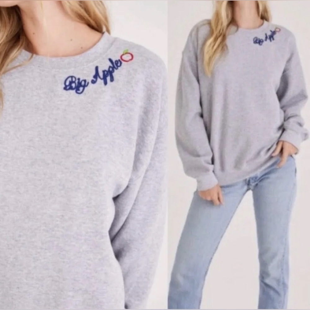 Project Social T Big Apple Embroidered Oversized Cozy Sweatshirt Sweater - Picture 2 of 4